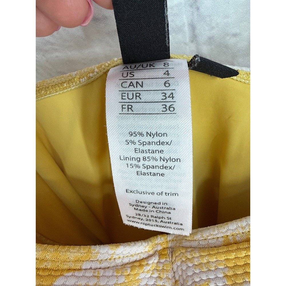 Nip Tuck Swim Yellow White Floral One Piece Swimsuit Ruched Tummy Control US 4 - Picture 4 of 8